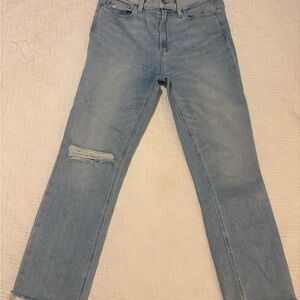 PAIGE Light Wash Straight-Leg Jeans with Knee Rip